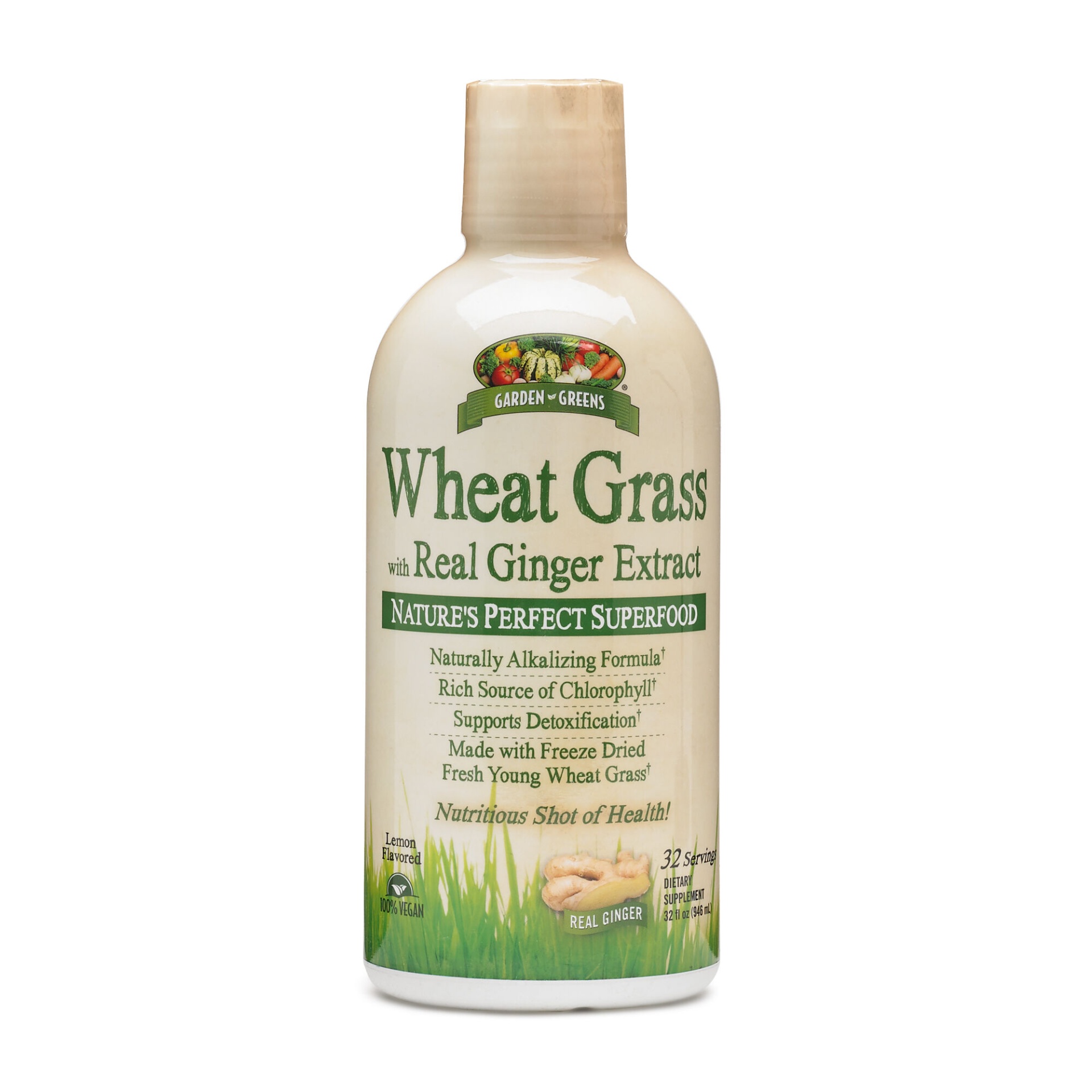 slide 1 of 1, Garden Greens Wheat Grass with Real Ginger Extract, 32 fl oz