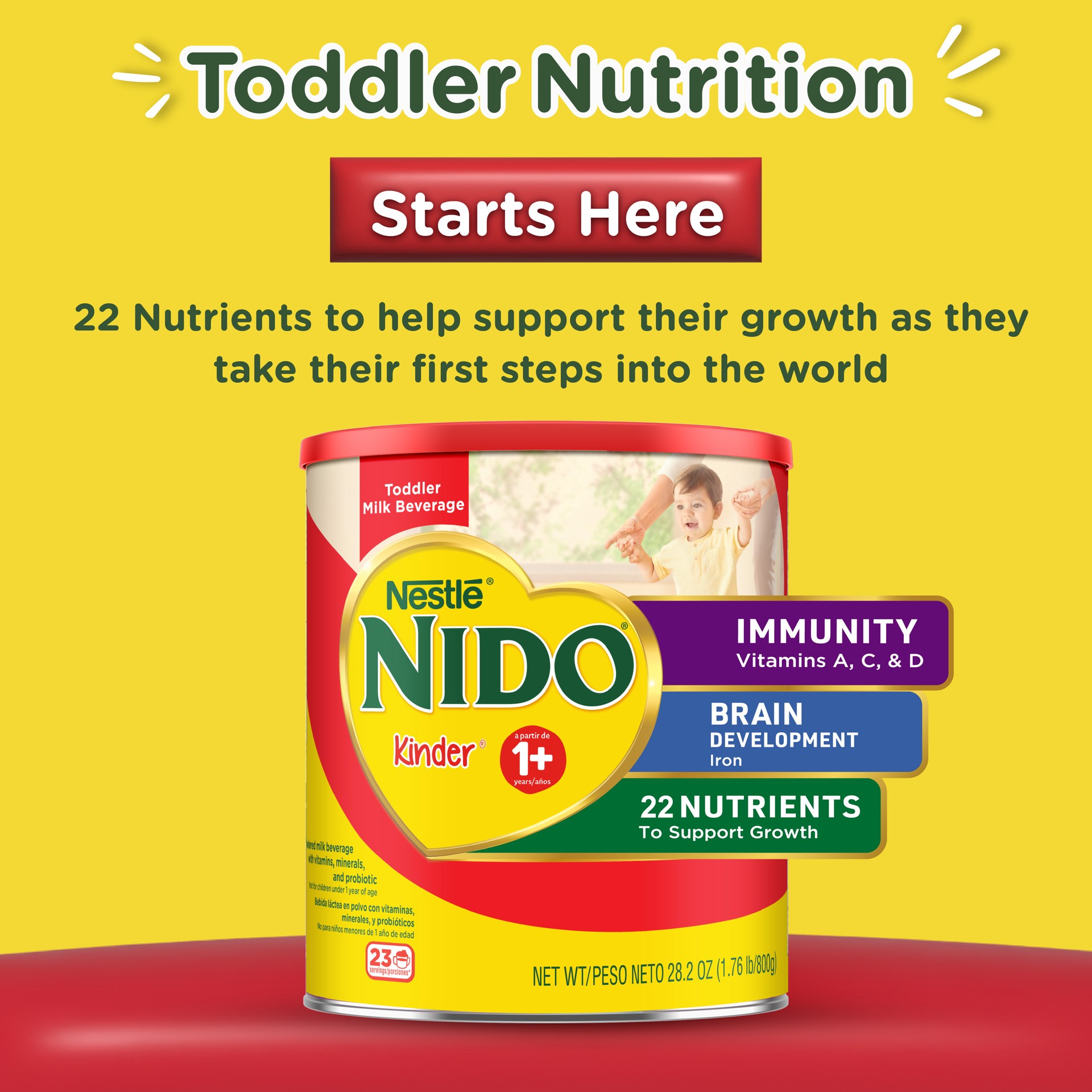 slide 1 of 3, Nido Nestlé NIDO Kinder Toddler Milk Beverage Powder Mix, 1 + Years, 23 Servings per Container, 276 Total Servings, 12 Pack, 1.76 lb