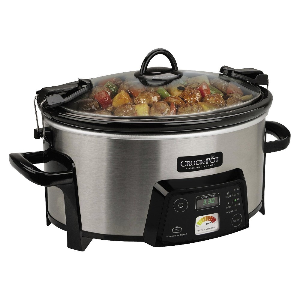 slide 2 of 2, Crock-Pot Cook & Carry Digital Slow Cooker With Heat Saver Stoneware Brushed Stainless Steel, 6 qt