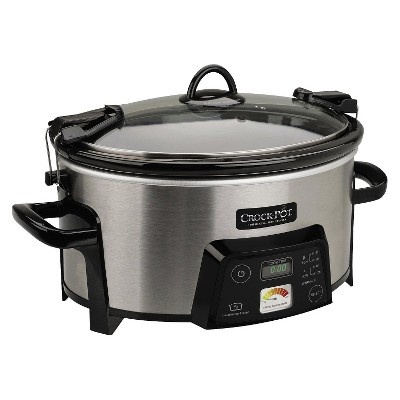 slide 1 of 2, Crock-Pot Cook & Carry Digital Slow Cooker With Heat Saver Stoneware Brushed Stainless Steel, 6 qt