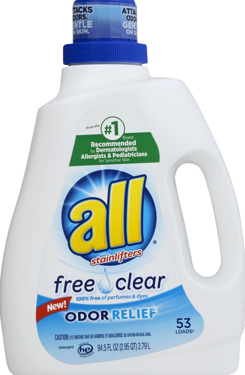 slide 2 of 2, All Liquid Detergent Stainlifters Deep Clean Free & Clear Odor Relief Jug, 94.5 fl oz