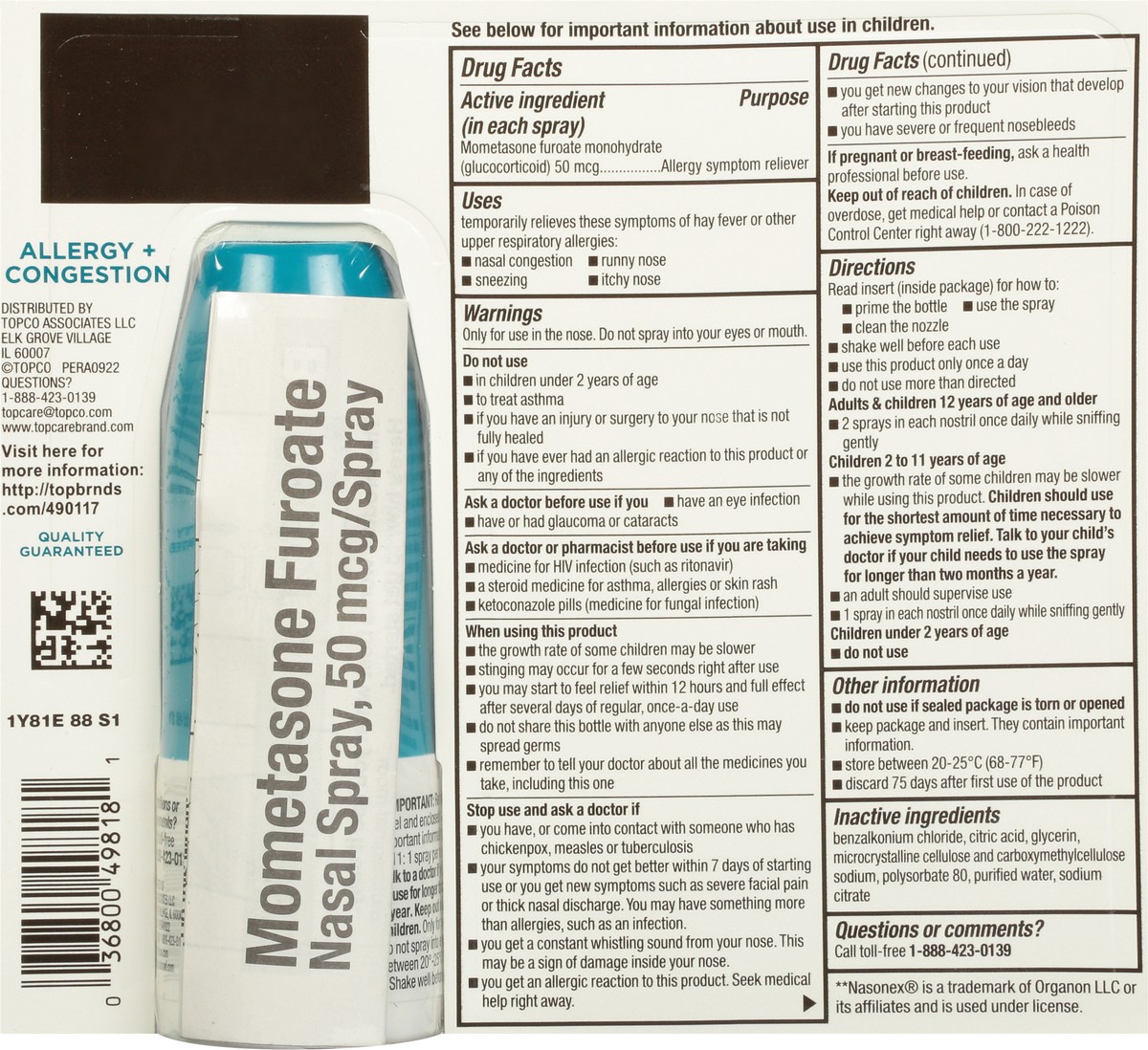 slide 2 of 10, TopCare Health Full Prescription Strength Non-Drowsy Allergy Spray 120 ea, 120 ct