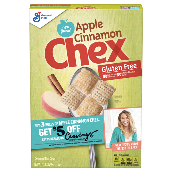 slide 1 of 1, Chex Apple Cinnamon Chex Breakfast Cereal, Gluten Free, 12 oz, 12 oz