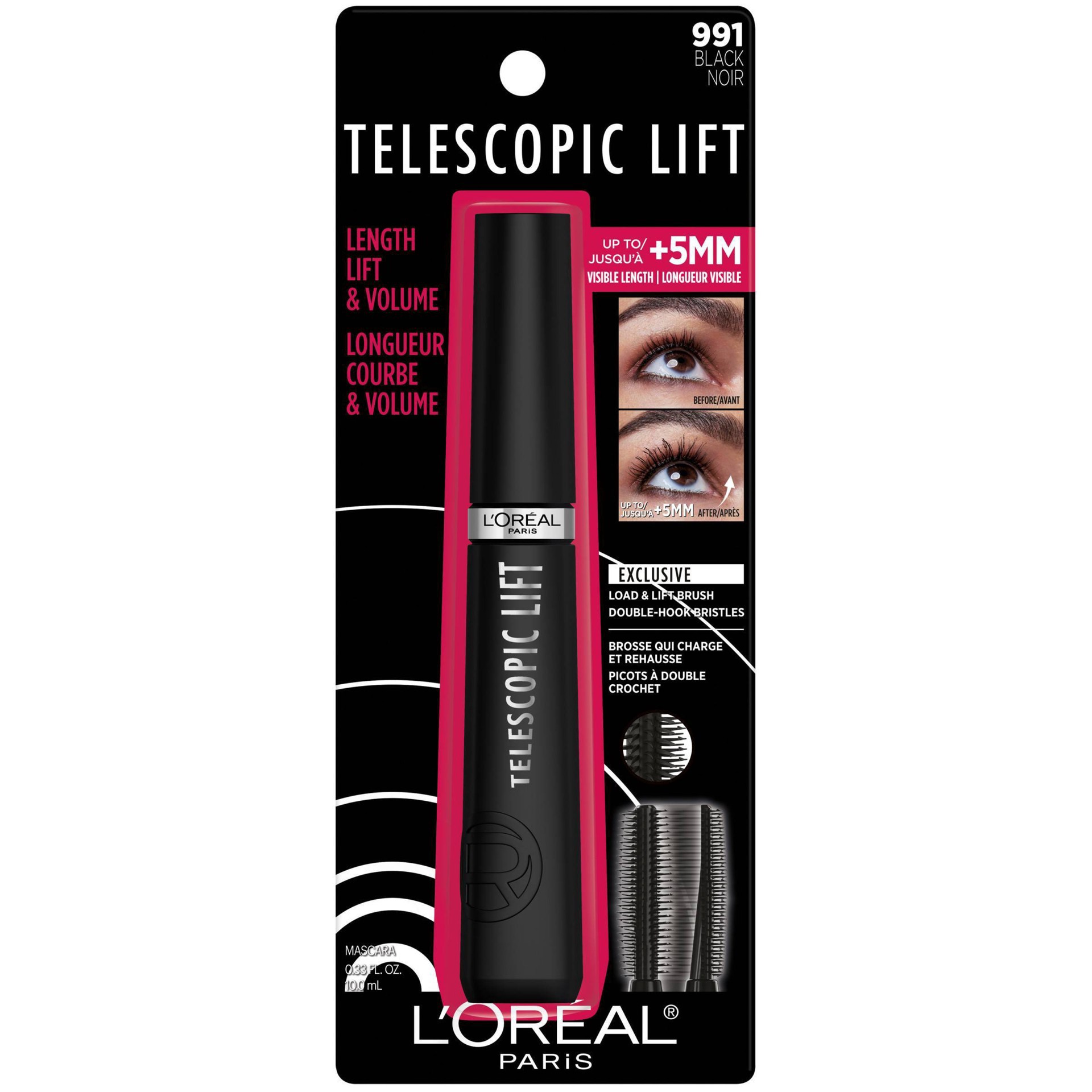 slide 4 of 6, L'Oréal L'Oreal Paris Telescopic Lift Volumizing Mascara 36HR Wear - Black 991 - 0.33 fl oz, 0.33 fl oz