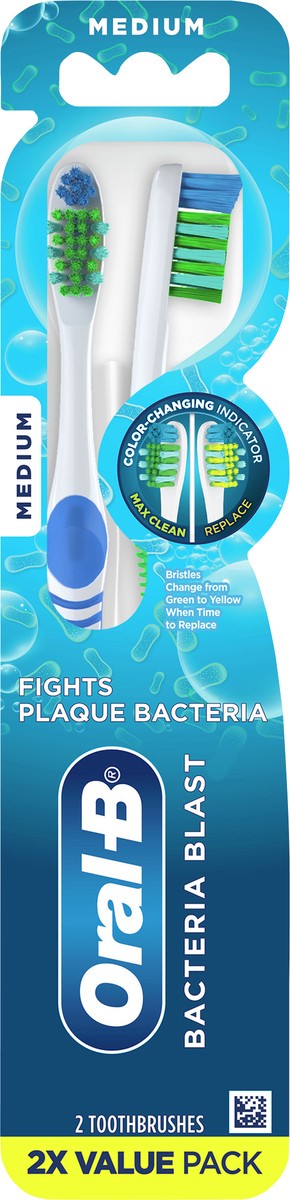 slide 3 of 3, Oral-B Bacteria Blast Manual Toothbrush, Medium, 2 Count, 2 ct