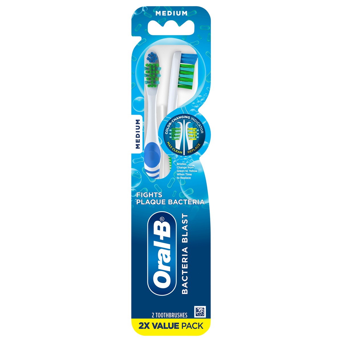 slide 1 of 3, Oral-B Bacteria Blast Manual Toothbrush, Medium, 2 Count, 2 ct