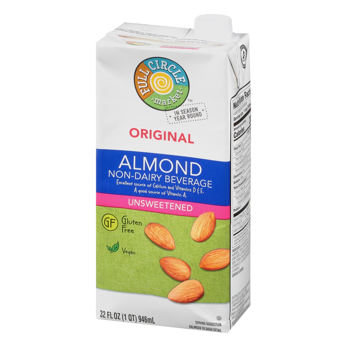 slide 2 of 13, Full Circle Market Almond Unsweetened Original Non-Dairy Beverage 32 oz, 32 oz