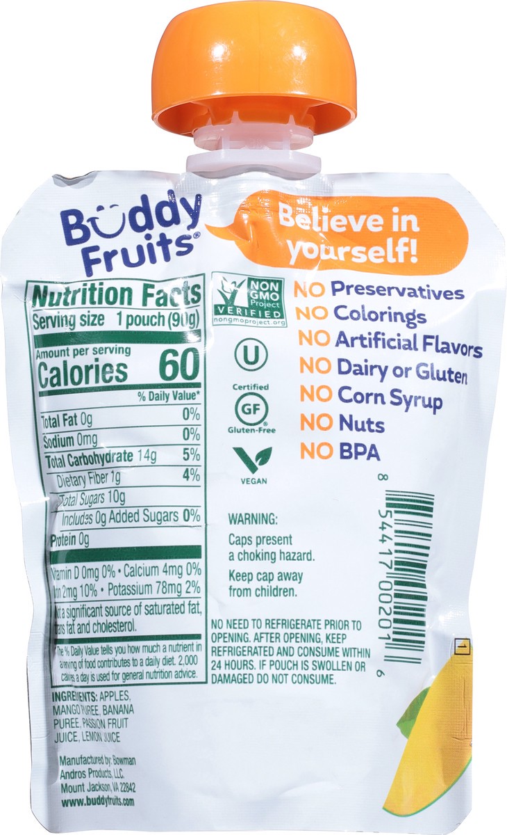 slide 5 of 9, Buddy Fruitss All Natural Mango, Banana & Passion Blended Fruits Pouch, 3.2 oz