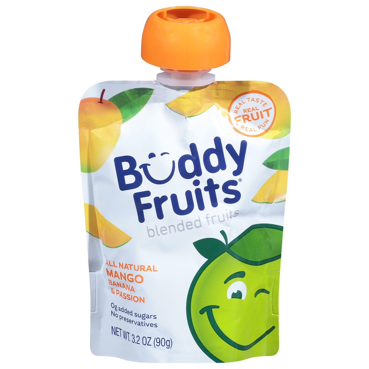 slide 1 of 9, Buddy Fruitss All Natural Mango, Banana & Passion Blended Fruits Pouch, 3.2 oz