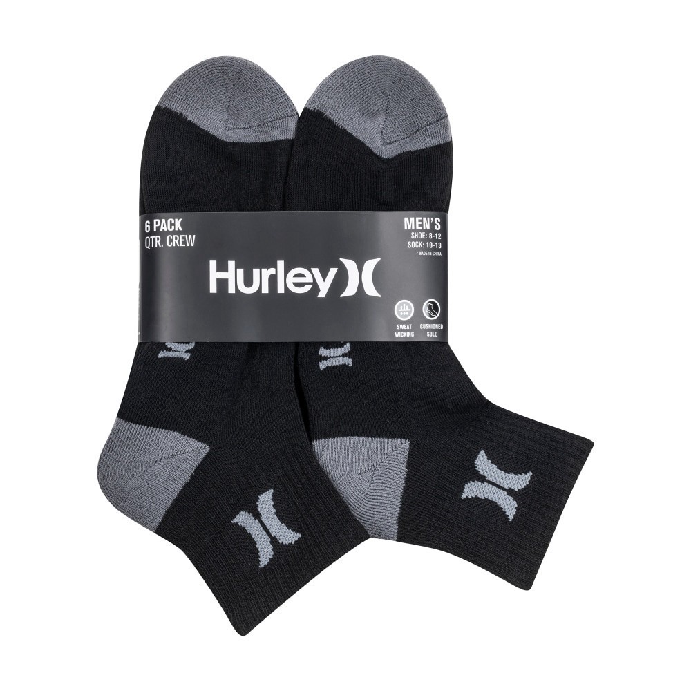 slide 3 of 3, Hurley Mens Quarter Crew Socks - Black, 6 ct