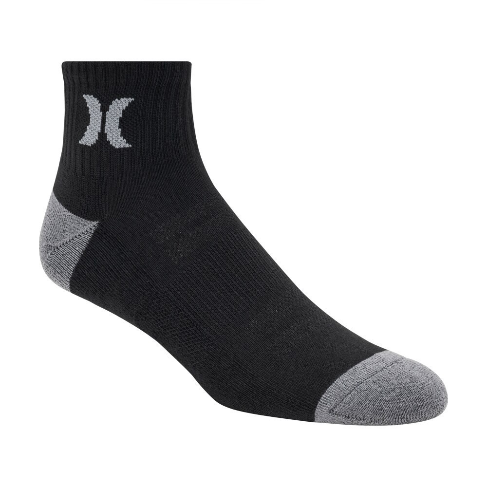 slide 2 of 3, Hurley Mens Quarter Crew Socks - Black, 6 ct