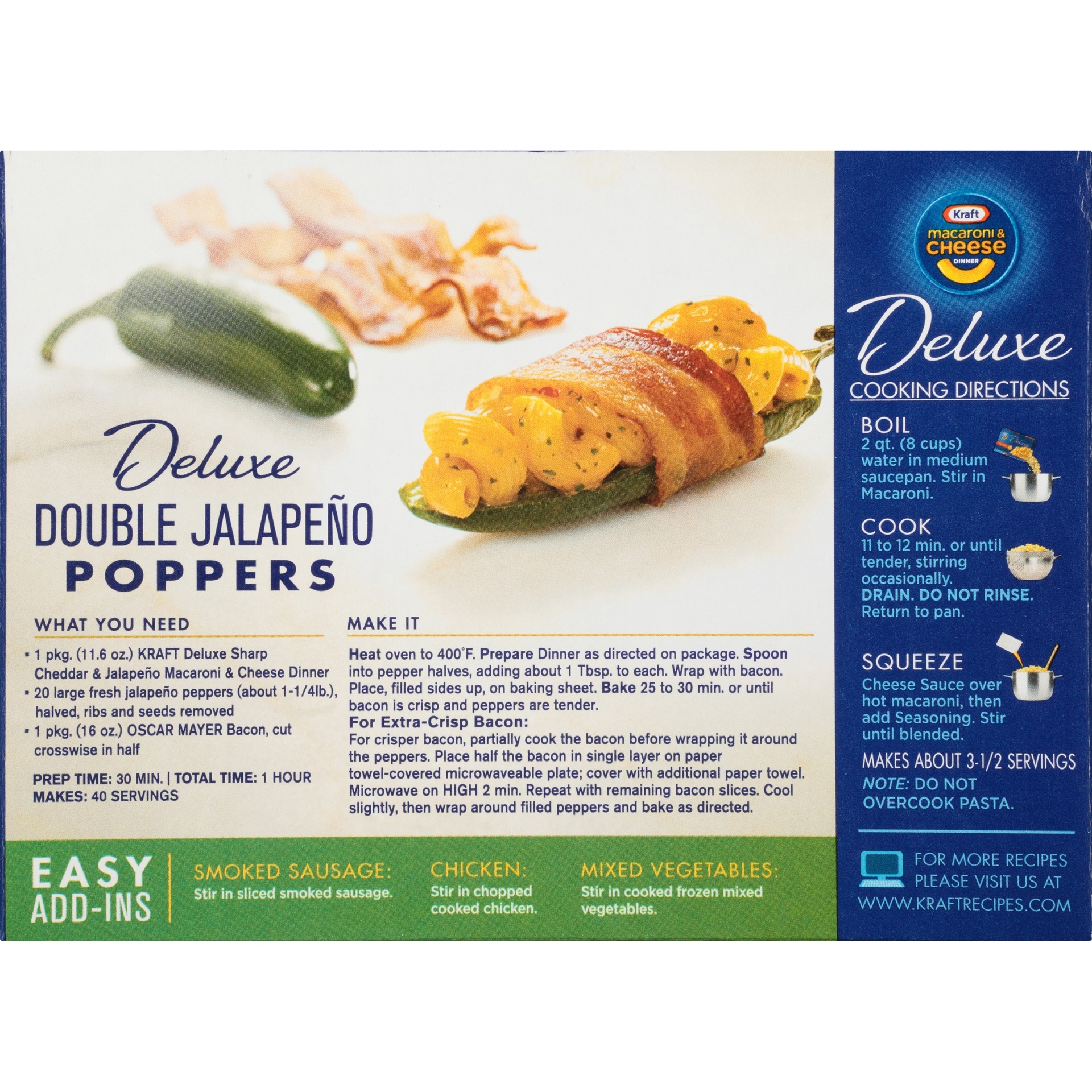 slide 6 of 8, Kraft Deluxe Sharp Cheddar & Jalapeno Macaroni & Cheese Dinner, 11.5 oz