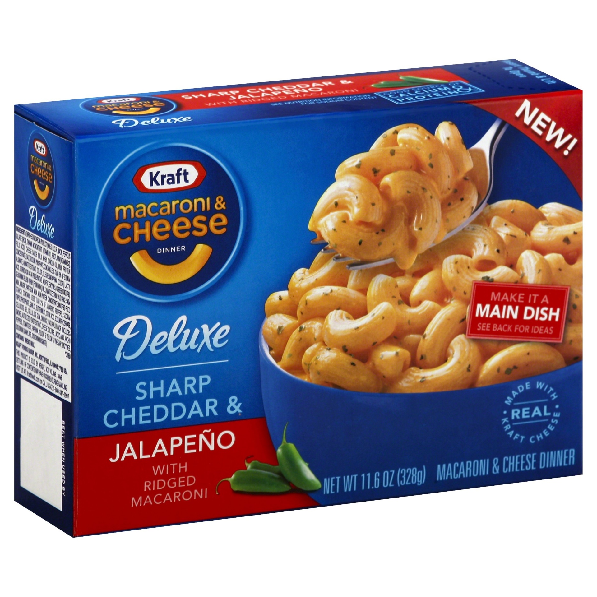 slide 1 of 8, Kraft Deluxe Sharp Cheddar & Jalapeno Macaroni & Cheese Dinner, 11.5 oz