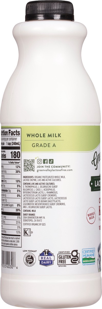 slide 8 of 9, Green Valley Organics Plain Whole Milk Kefir, 32 oz