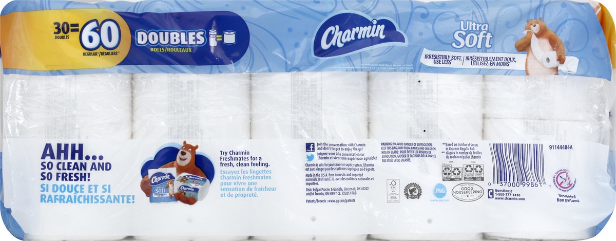 slide 2 of 11, Charmin Double Ultra Soft Bathroom Tissue 30 ea, 30 ct