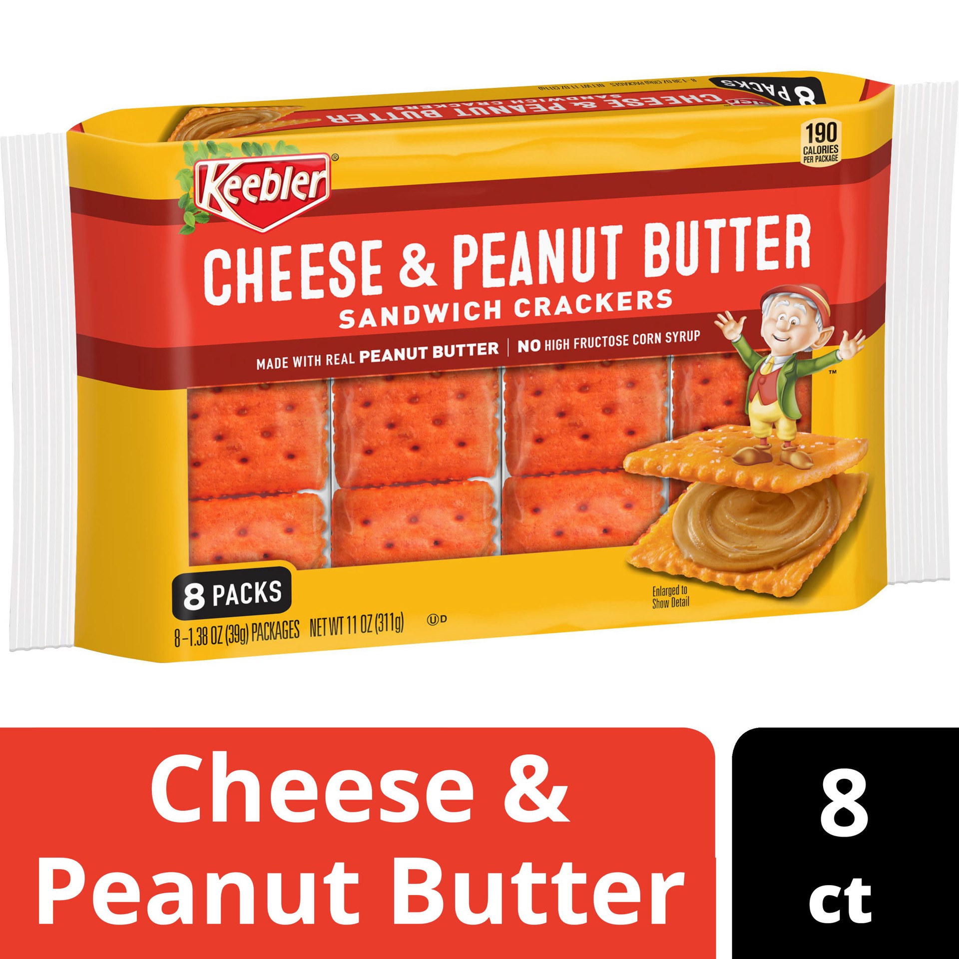 slide 1 of 6, Keebler Sandwich Crackers, Cheese and Peanut Butter, 11 oz, 8 Count, 11 oz