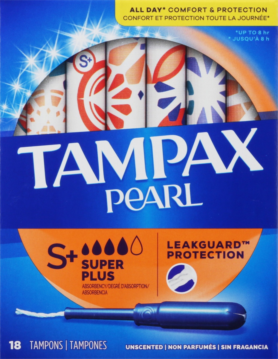 slide 8 of 10, Tampax Pearl Super Plus Absorbency Unscented Tampons 18 ea, 18 ct