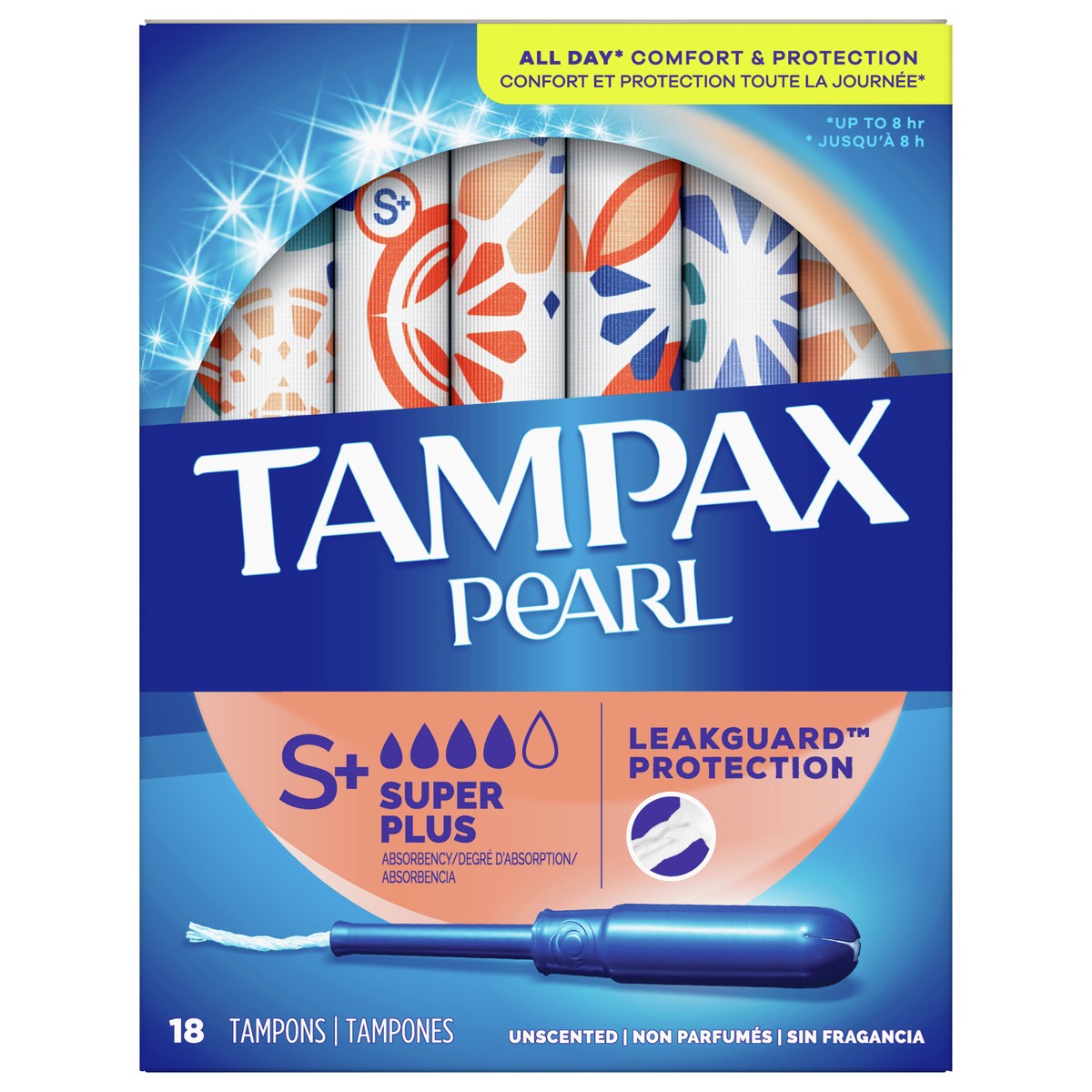 slide 1 of 2, Tampax Pearl Tampons, with LeakGuard Braid, Super Plus Absorbency, Unscented, 18 Count, 18 ct