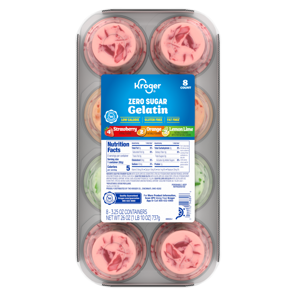 slide 1 of 1, Kroger® Assorted Zero Sugar Gelatin, 8 ct / 3.25 oz