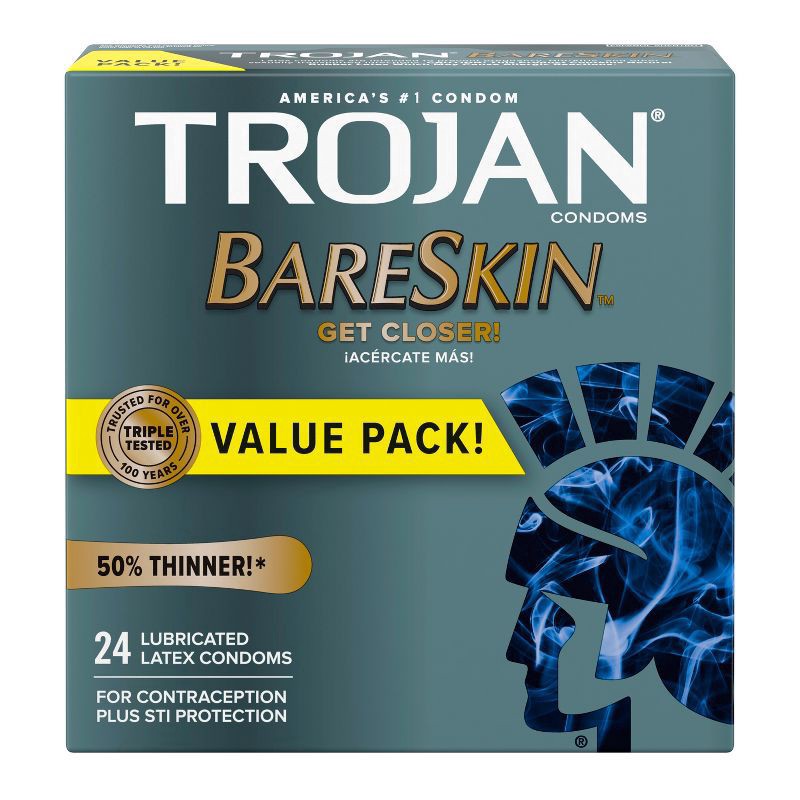 slide 1 of 5, Trojan Bareskin Thin Premium Lubricated Condoms - 24ct, 24 ct