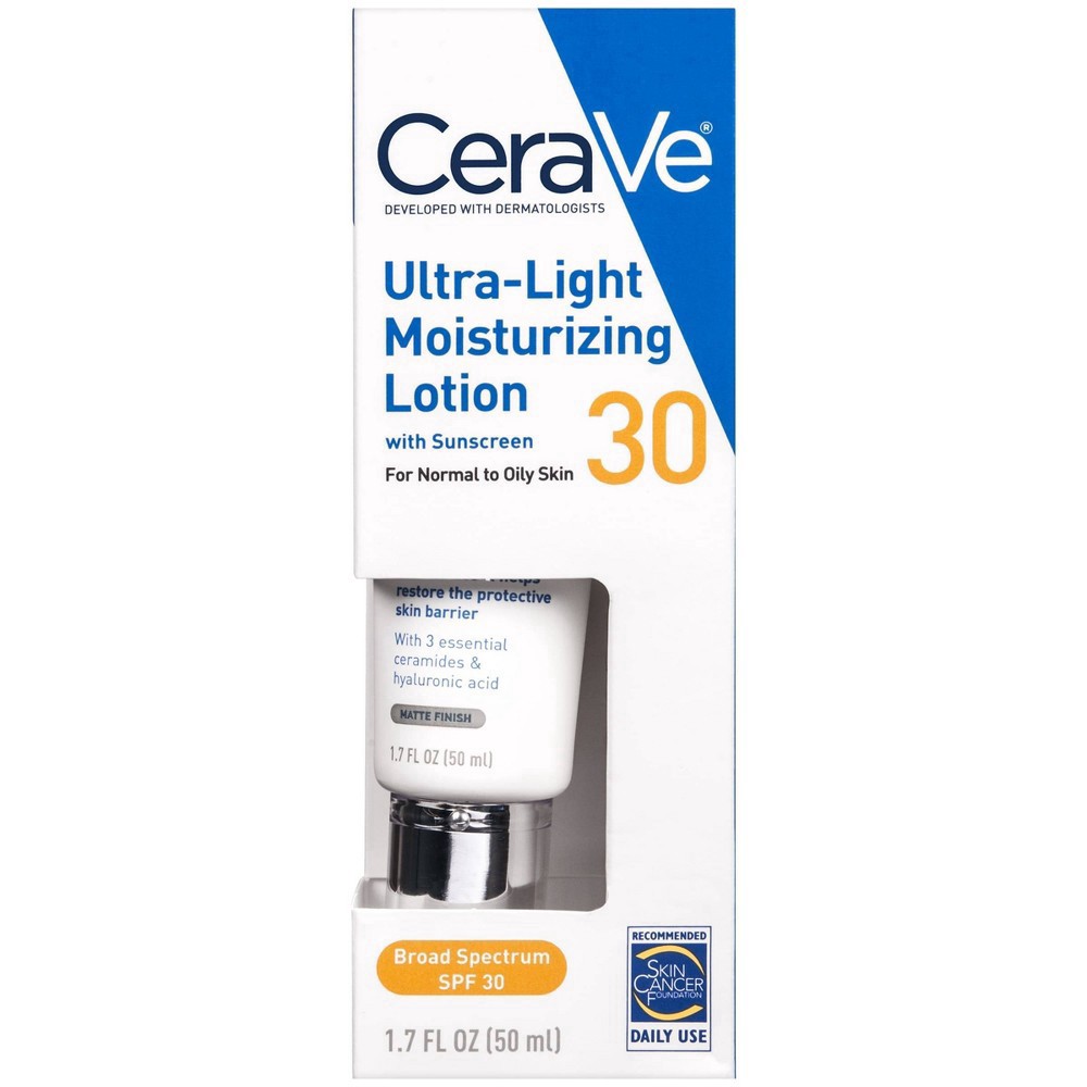 slide 11 of 23, CeraVe Broad Spectrum SPF 30 Ultra-Light Moisturizing Lotion with Sunscreen 1.7 oz, 1.7 oz