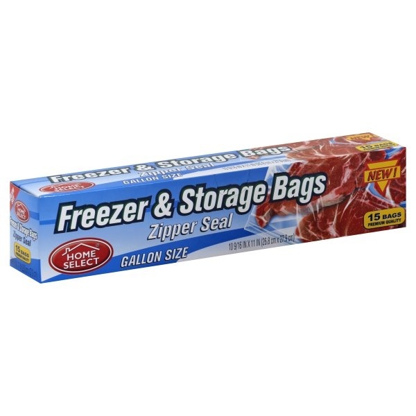 slide 1 of 1, Home Select Zipper Seal Freezer & Storage Bag, 15 ct
