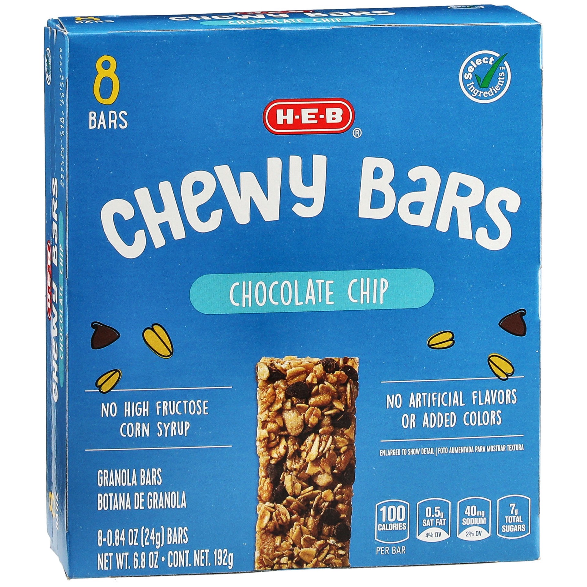 slide 1 of 1, H-E-B Chewy Chocolate Chip Granola Bars, 8 ct