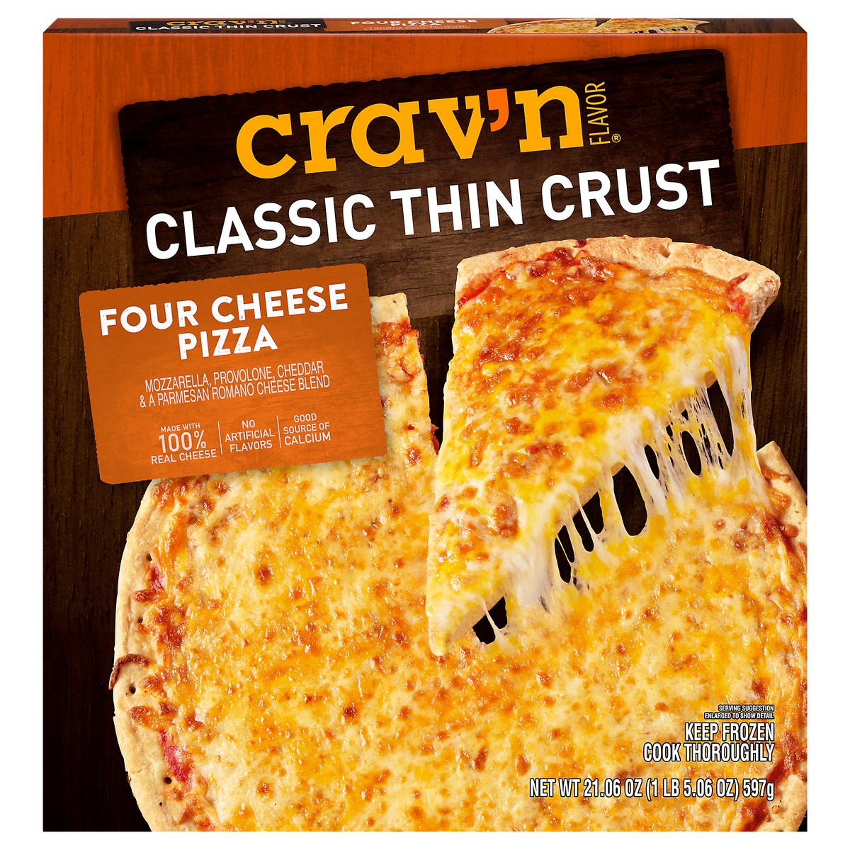 slide 3 of 4, Crav'n Crav'n 4 Cheese Thin Crust Pizza, 21.06 oz