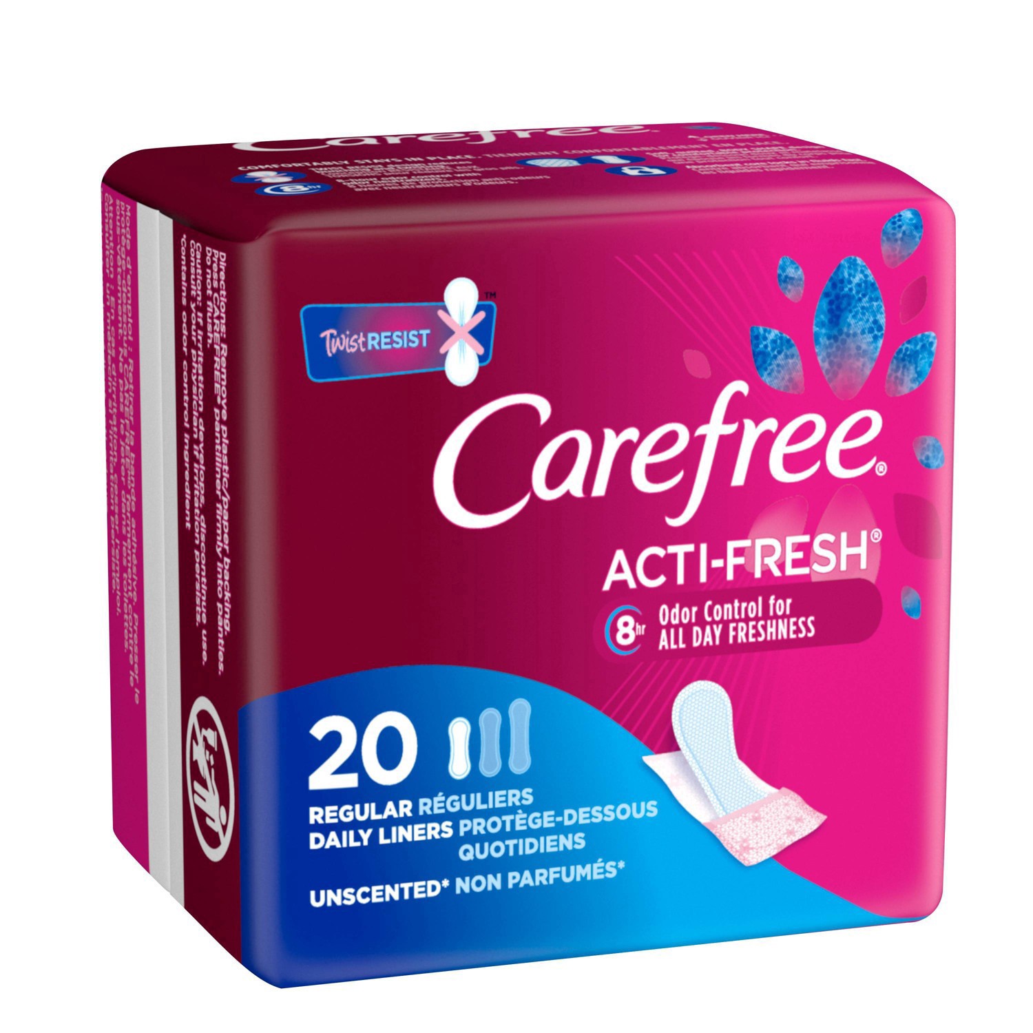 slide 7 of 67, Carefree Panty Liners, Regular Liners, Wrapped Unscented, 20 ct
