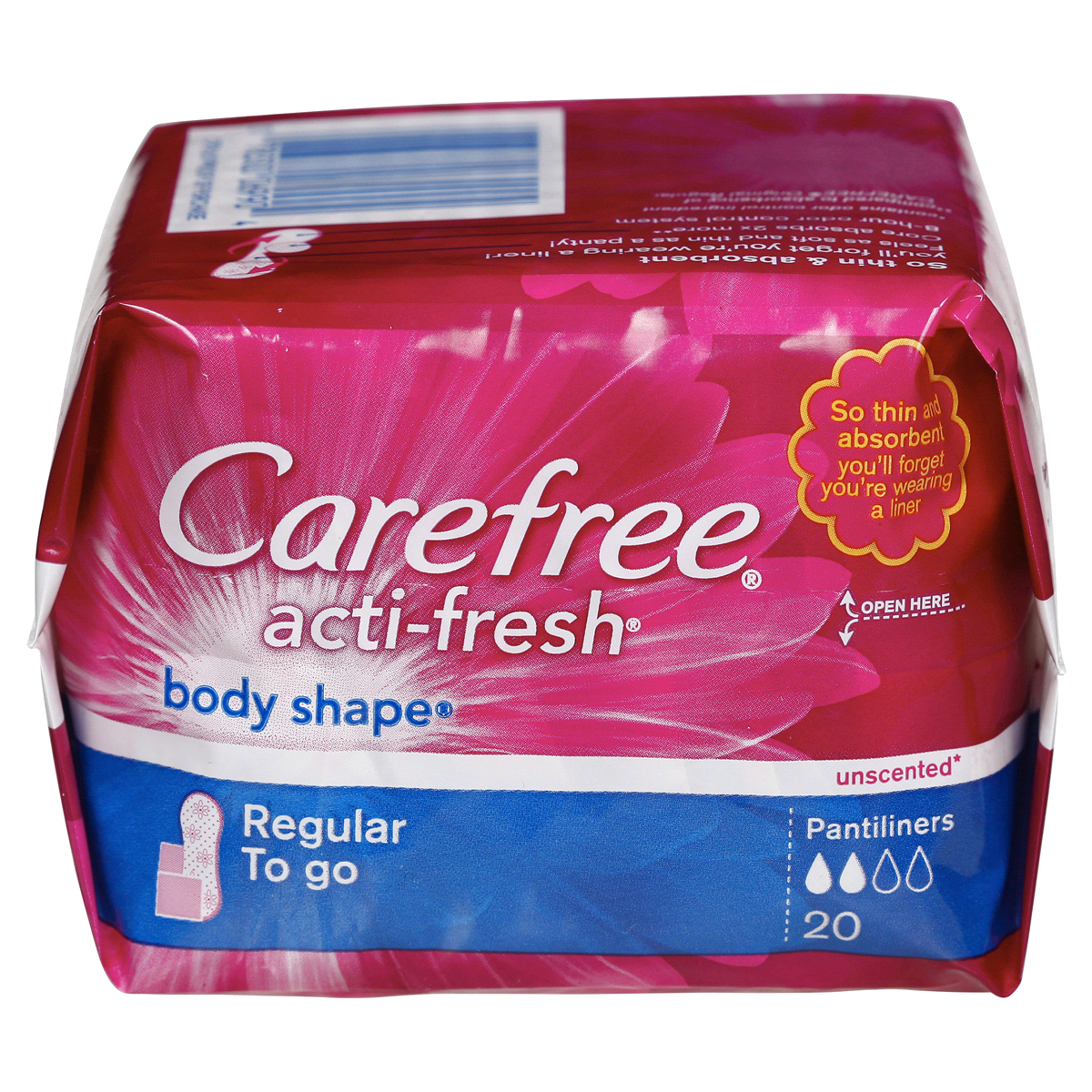 slide 54 of 67, Carefree Panty Liners, Regular Liners, Wrapped Unscented, 20 ct