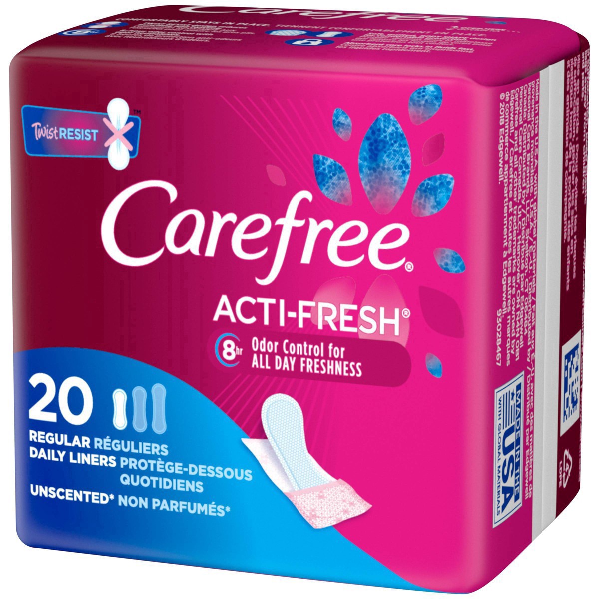 slide 57 of 67, Carefree Panty Liners, Regular Liners, Wrapped Unscented, 20 ct