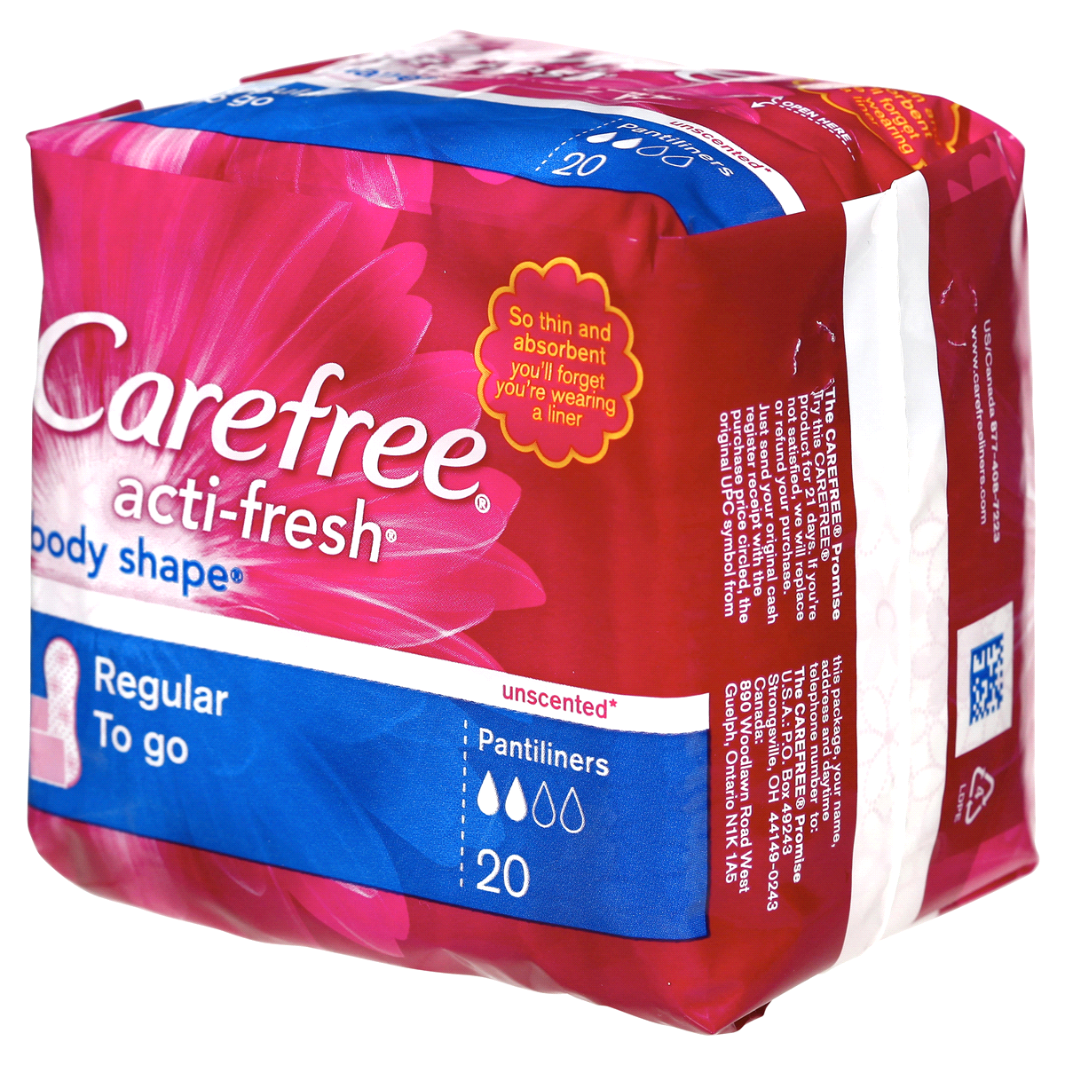 slide 27 of 67, Carefree Panty Liners, Regular Liners, Wrapped Unscented, 20 ct