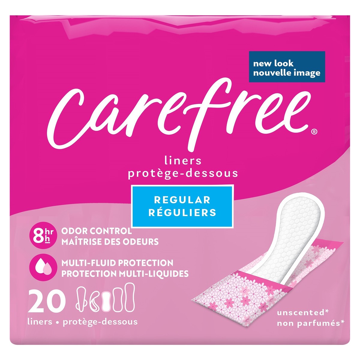 slide 1 of 67, Carefree Panty Liners, Regular Liners, Wrapped Unscented, 20 ct