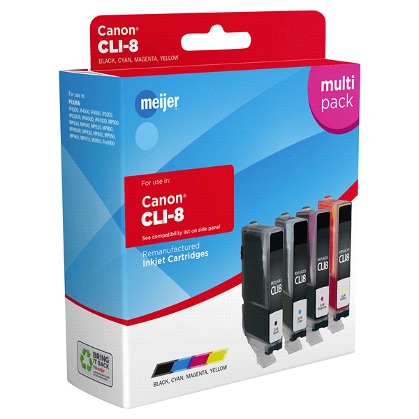 slide 1 of 1, Meijer Brand Canon CLI-8 Inkjet Cartridges, Black, Cyan, Magenta, Yellow, Multi-Pack, 1 ct