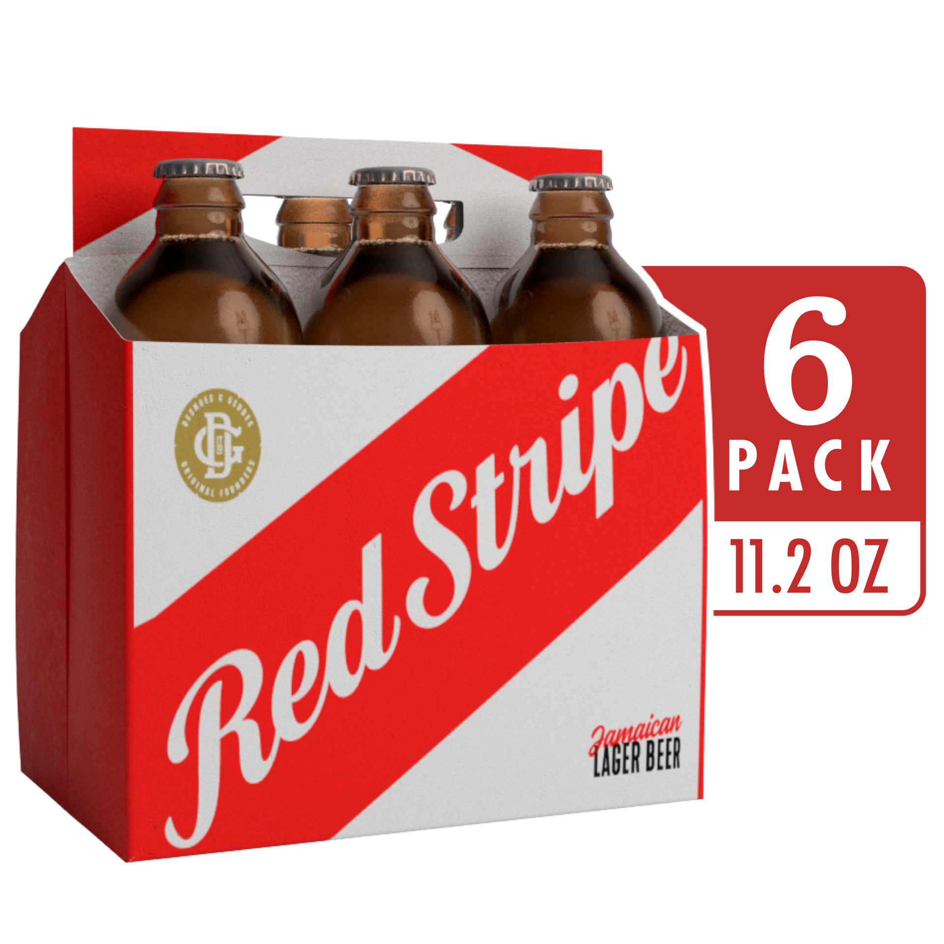 slide 1 of 9, Red Stripe Lager Beer, 6 Pack, 11.2 fl oz Bottles, 11.2 oz