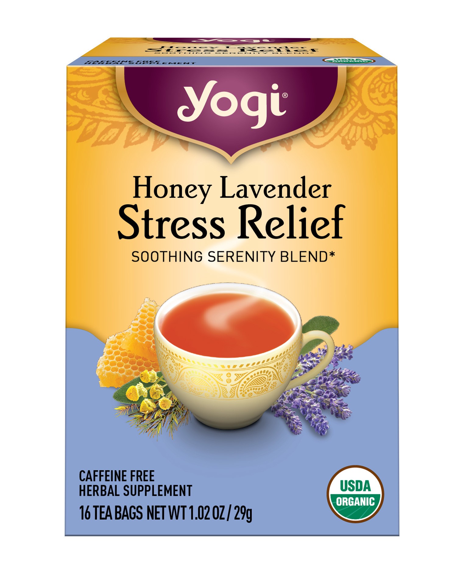 slide 1 of 5, Yogi Tea Honey Lavender Stress Relief, Organic Herbal Tea Bags, 16 Count, 16 ct