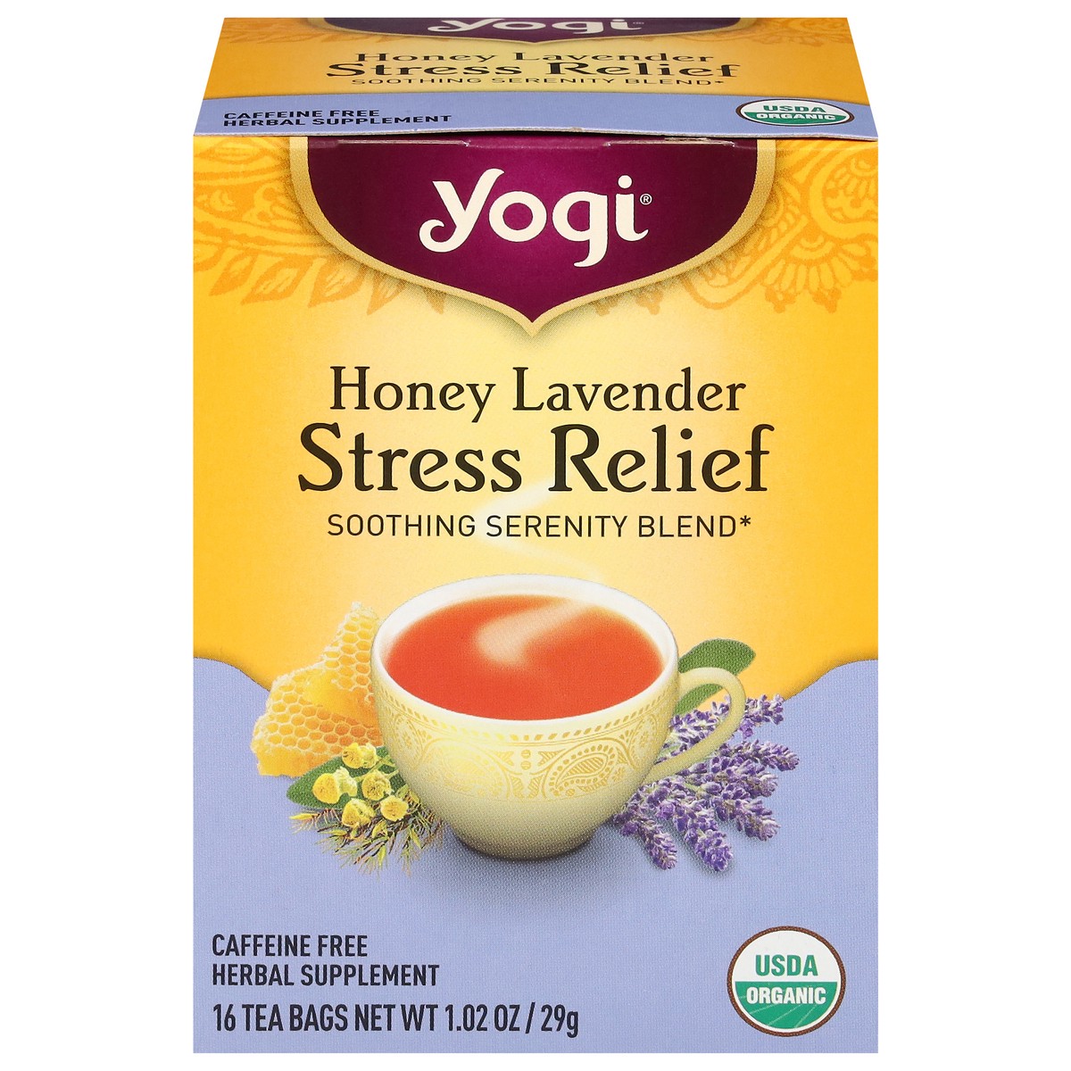 slide 1 of 5, Yogi Stress Relief Honey Lavender Herbal Tea 16 Tea Bags, 16 ct