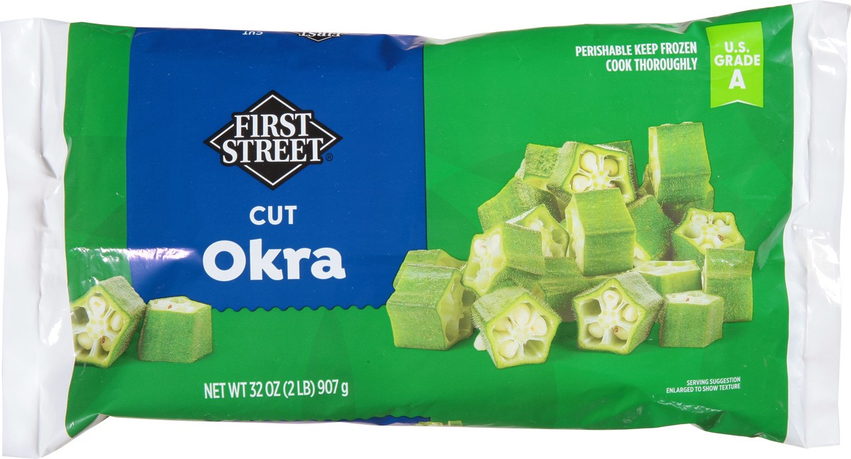 slide 4 of 13, First Street Cut Okra, 2 lb