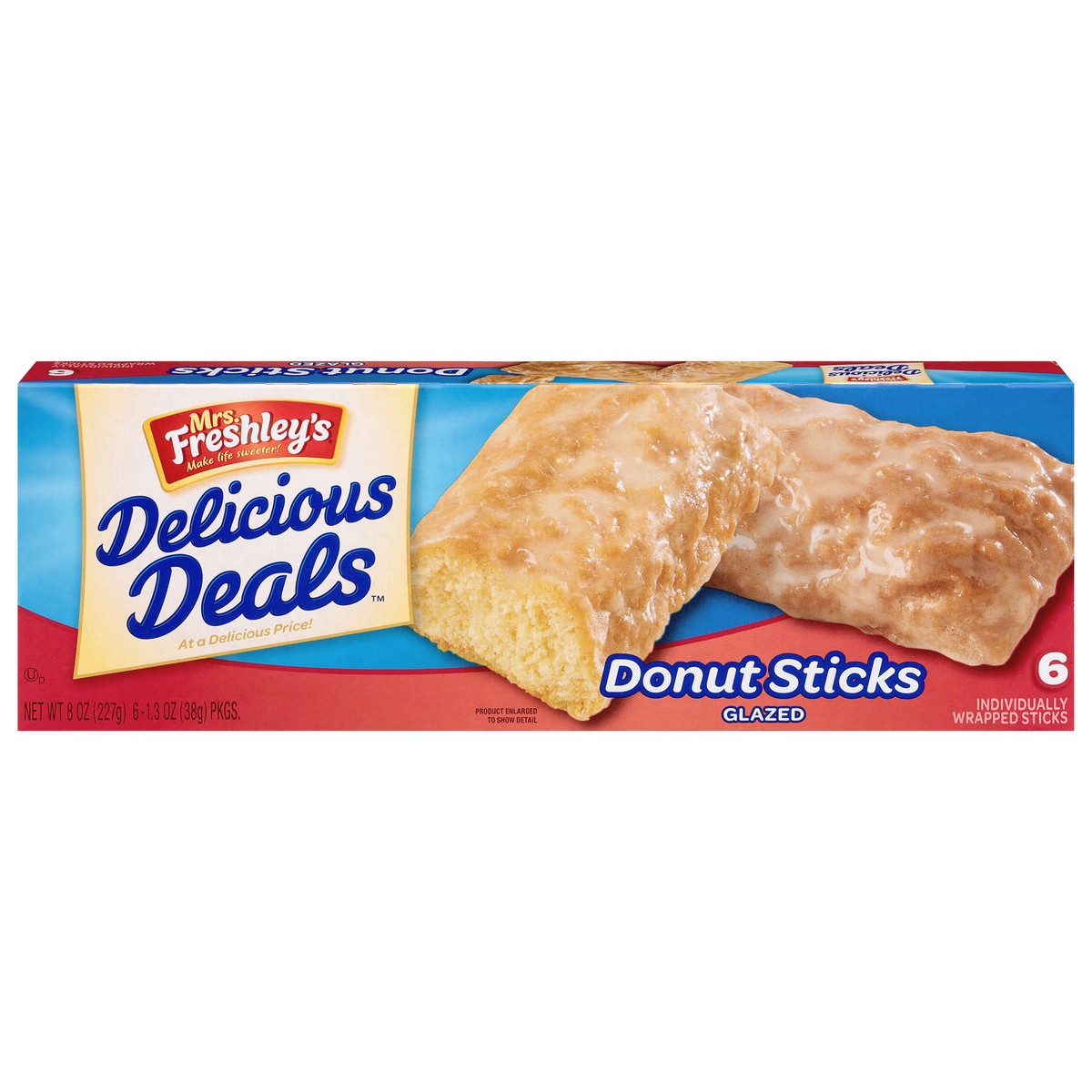 slide 1 of 12, Delicious Deals Glazed Donut Sticks 6 - 1.7 oz Packages, 8 oz