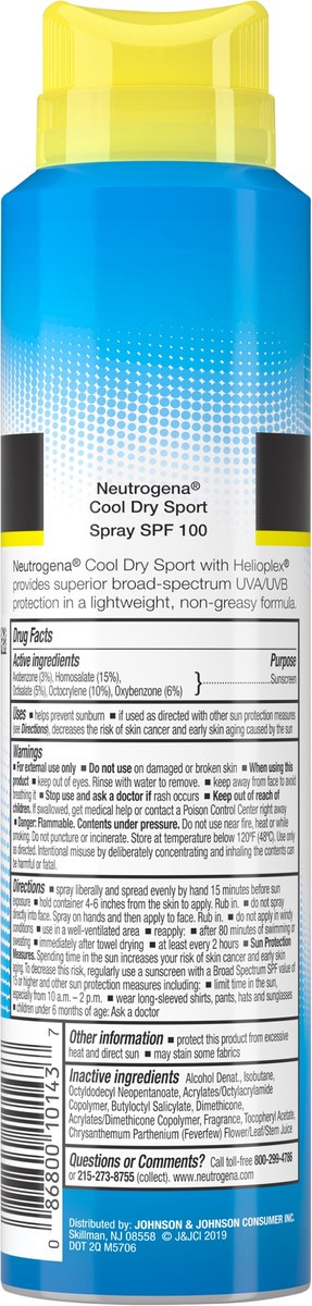 slide 3 of 7, Neutrogena CoolDry Sport Sunscreen Spray, with Broad Spectrum SPF 100 UVA/UVB Protection, Sweat- & Water-Resistant, PABA-Free with a Lightweight, Oil-Free Formula, 5 oz, 5 oz