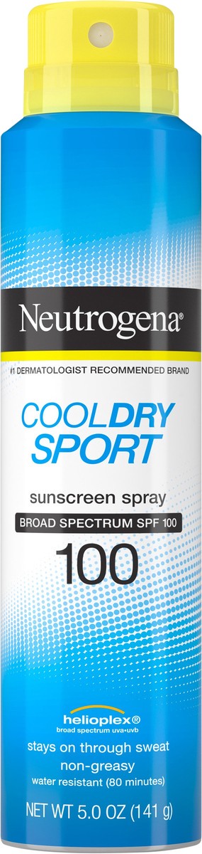 slide 4 of 7, Neutrogena CoolDry Sport Sunscreen Spray, with Broad Spectrum SPF 100 UVA/UVB Protection, Sweat- & Water-Resistant, PABA-Free with a Lightweight, Oil-Free Formula, 5 oz, 5 oz