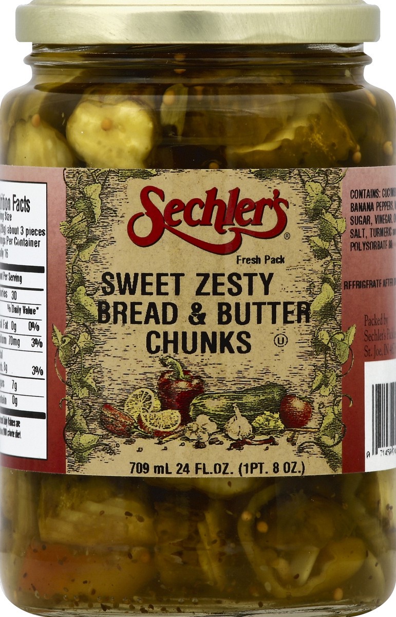 slide 2 of 2, Sechler's Zesty Bread & Butter Chunks Pickles, 24 fl oz