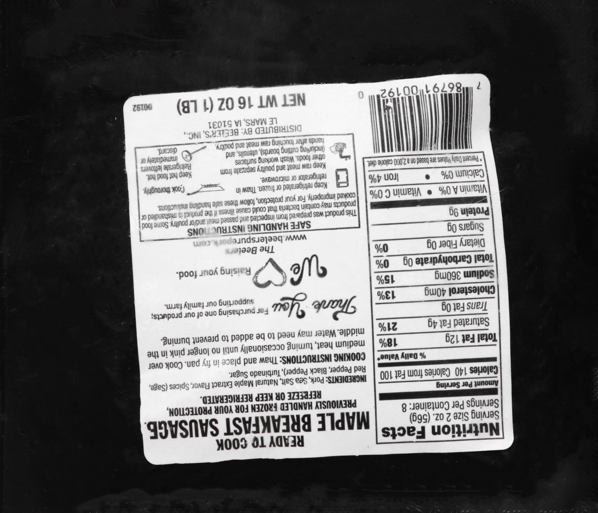slide 4 of 13, Beeler's Maple Flavored Breakfast Sausage 16 oz, 16 oz