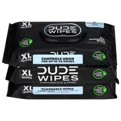 Dude Wipes XL 144 Wipes 3 Pack Fragrance Free Odor Control