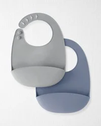Littleplanet Skiphop 2-Pack Silicone Bibs Grey/Blue NS