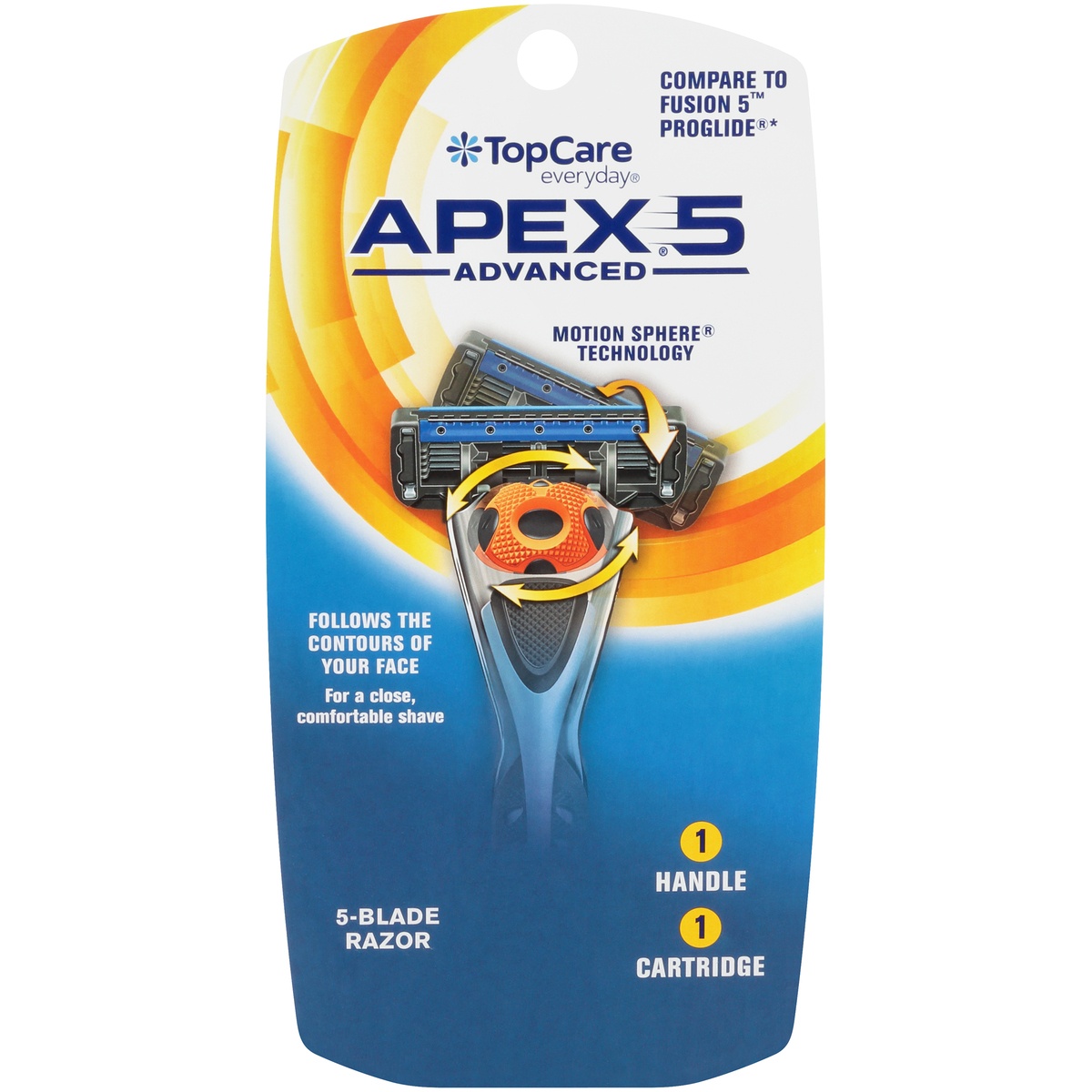 slide 1 of 1, TopCare Apex 5, Advanced 5-Blade Razor, 3 ct