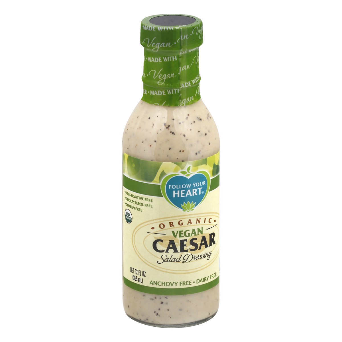 slide 4 of 11, Follow Your Heart Organic Vegan Caesar Dressing, Non-GMO, Dairy Free, Gluten Free, Creamy Salad Dressing with the Benefits of Organic Expeller-Pressed Canola Oil, 12 OZ Bottle, 12 fl oz