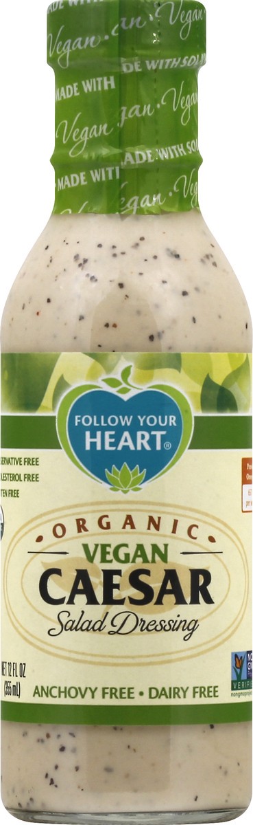 slide 3 of 11, Follow Your Heart Organic Vegan Caesar Dressing, Non-GMO, Dairy Free, Gluten Free, Creamy Salad Dressing with the Benefits of Organic Expeller-Pressed Canola Oil, 12 OZ Bottle, 12 fl oz