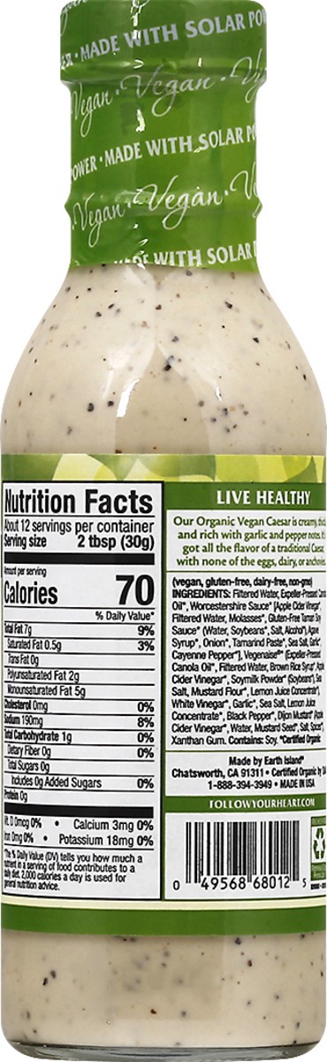 slide 2 of 11, Follow Your Heart Organic Vegan Caesar Dressing, Non-GMO, Dairy Free, Gluten Free, Creamy Salad Dressing with the Benefits of Organic Expeller-Pressed Canola Oil, 12 OZ Bottle, 12 fl oz