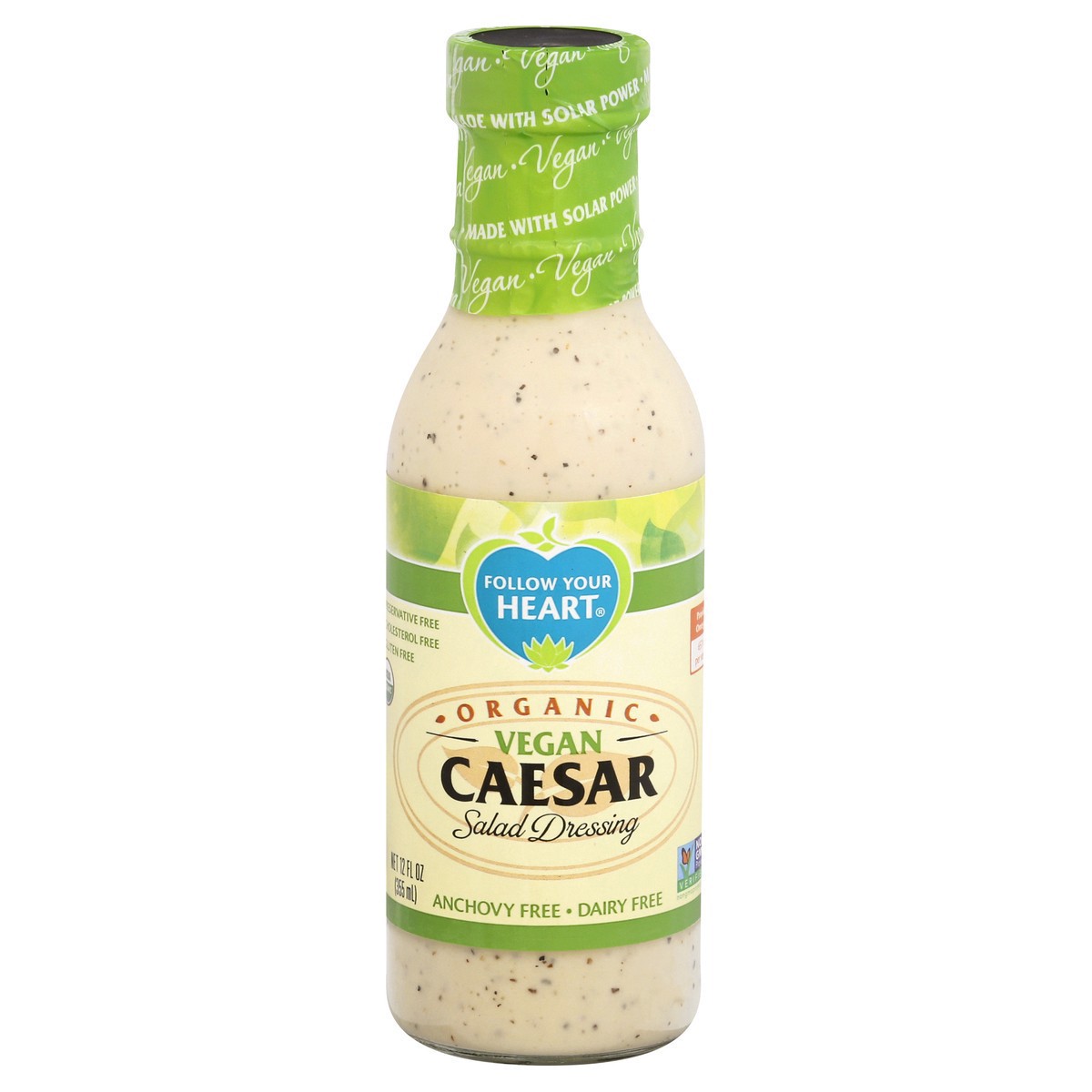 slide 1 of 11, Follow Your Heart Organic Vegan Caesar Dressing, Non-GMO, Dairy Free, Gluten Free, Creamy Salad Dressing with the Benefits of Organic Expeller-Pressed Canola Oil, 12 OZ Bottle, 12 fl oz